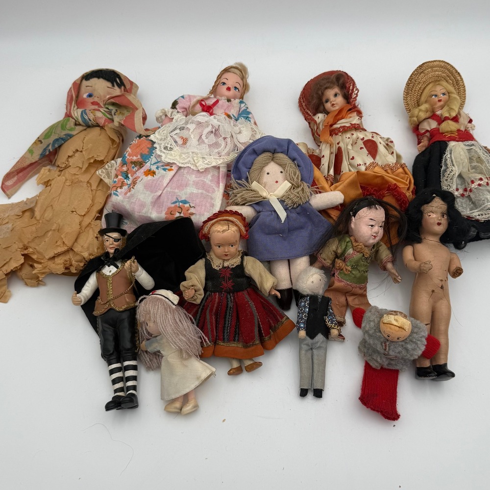 Vintage Antique Doll Lot Mixed Composition Cloth Folk Art Restoration 12pc